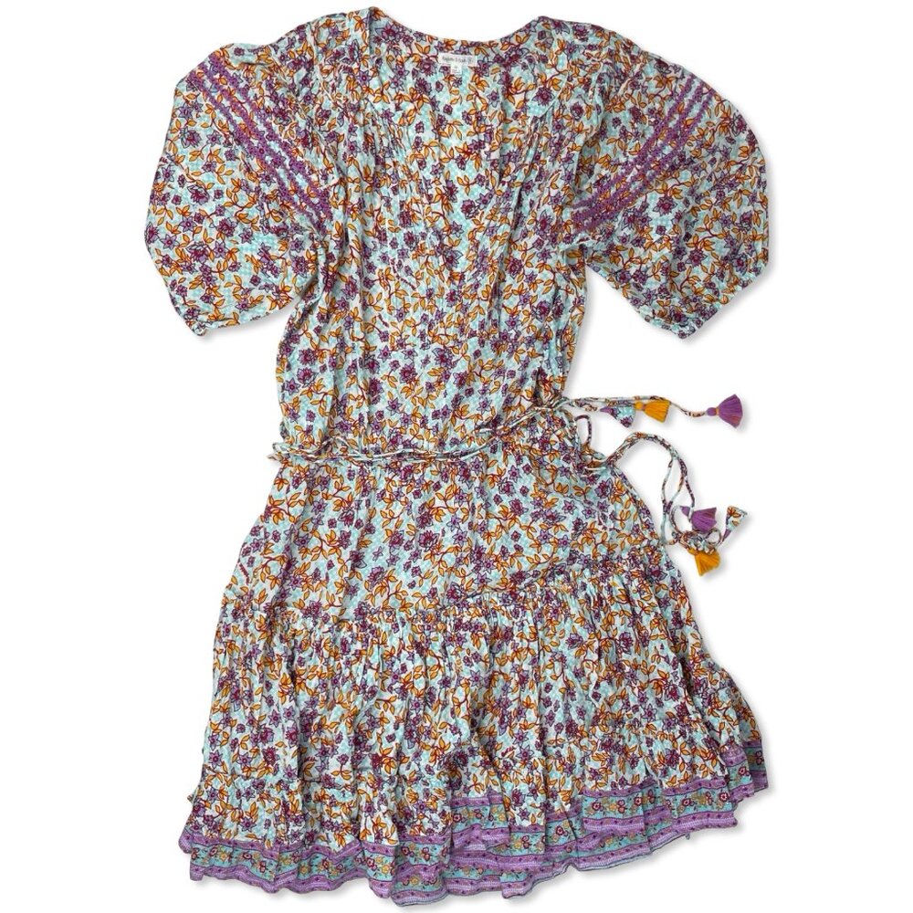 Poupette St Barth Bona Mini Dress Aqua Blossom Size M Resort